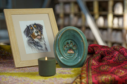 Paw Memorial Bundle - 4 Pieces - Portrait | Urn | Nameplate Holder | Scented Candle - Pulvis Art Urns