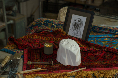 Paw Print Memorial Bundle - 4 Pieces - Portrait | Urn | Nameplate Holder | Scented Candle - Pulvis Art Urns