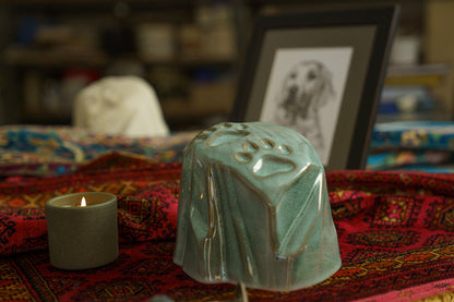 Paw Print Memorial Bundle - 4 Pieces - Portrait | Urn | Nameplate Holder | Scented Candle - Pulvis Art Urns
