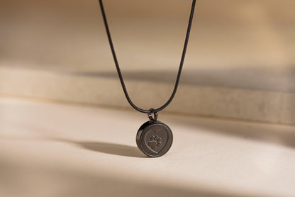 Pet Cremation Necklace – Paw | Stainless Steel | Memorial Jewelry | Black - Pulvis Art Urns