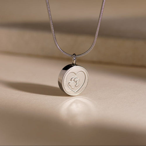 Pet Cremation Necklace – Paw | Stainless Steel | Memorial Jewelry | Silver Finish - Pulvis Art Urns