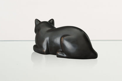 Cast Bronze Cat Urn "At Rest" | Dark Matte Patina | Cast Bronze Urn - Pulvis Art Urns