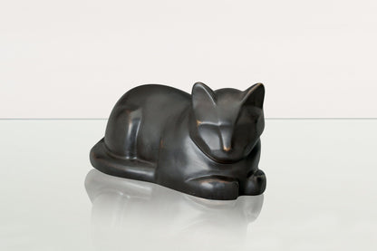 Cast Bronze Cat Urn "At Rest" | Dark Matte Patina | Cast Bronze Urn - Pulvis Art Urns