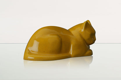 Cat Cremation Urn for Ashes - Amber Yellow | Ceramic | Handmade Cat Urn - Pulvis Art Urns