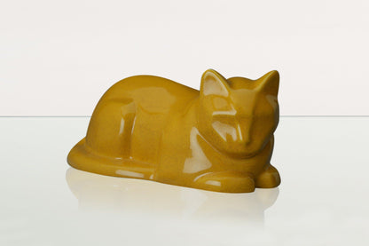 Cat Cremation Urn for Ashes - Amber Yellow | Ceramic | Handmade Cat Urn - Pulvis Art Urns