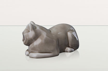 Cat Cremation Urn for Ashes - Beige Grey | Ceramic | Handmade Pet Urn - Pulvis Art Urns
