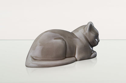 Cat Cremation Urn for Ashes - Beige Grey | Ceramic | Handmade Pet Urn - Pulvis Art Urns