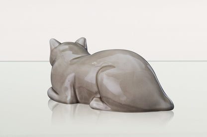 Cat Cremation Urn for Ashes - Beige Grey | Ceramic | Handmade Pet Urn - Pulvis Art Urns