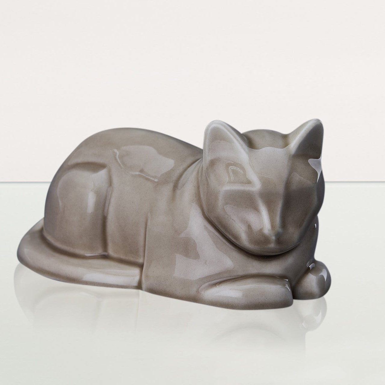 Cat Cremation Urn for Ashes - Beige Grey | Ceramic | Handmade Pet Urn - Pulvis Art Urns