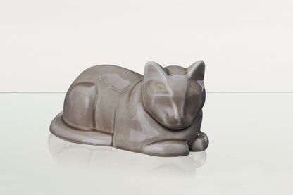 Cat Cremation Urn for Ashes - Beige Grey | Ceramic | Handmade Pet Urn - Pulvis Art Urns