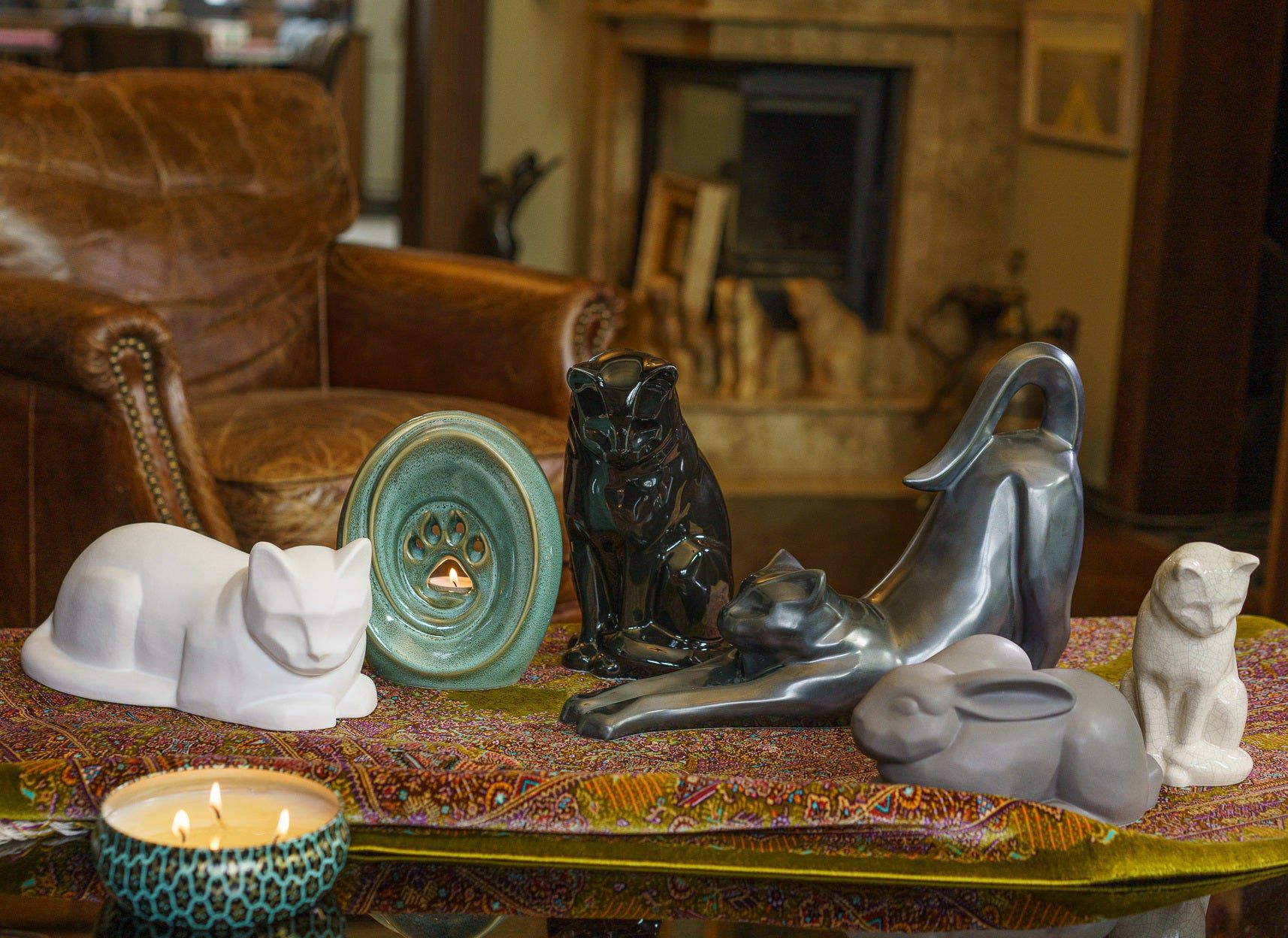 Cat Cremation Urn for Ashes - Blue Melange | Ceramic | Handmade Cat Urn - Pulvis Art Urns