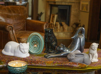 Cat Cremation Urn for Ashes - Blue Melange | Ceramic | Handmade Cat Urn - Pulvis Art Urns