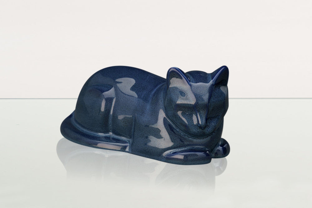 Pulvis Art Urns Pet Urn Cat Cremation Urn for Ashes - Blue Melange | Ceramic | Handmade Cat Urn