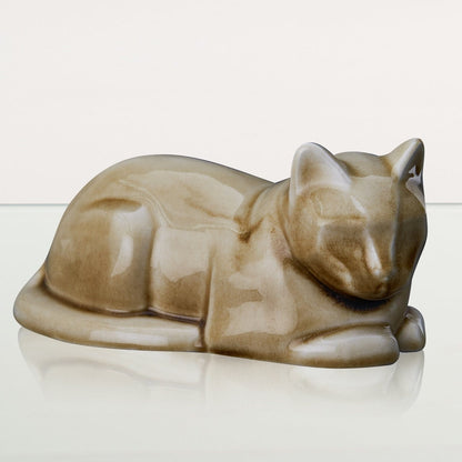 Cat Cremation Urn for Ashes - Dark Sand | Ceramic | Handmade Pet Urn - Pulvis Art Urns