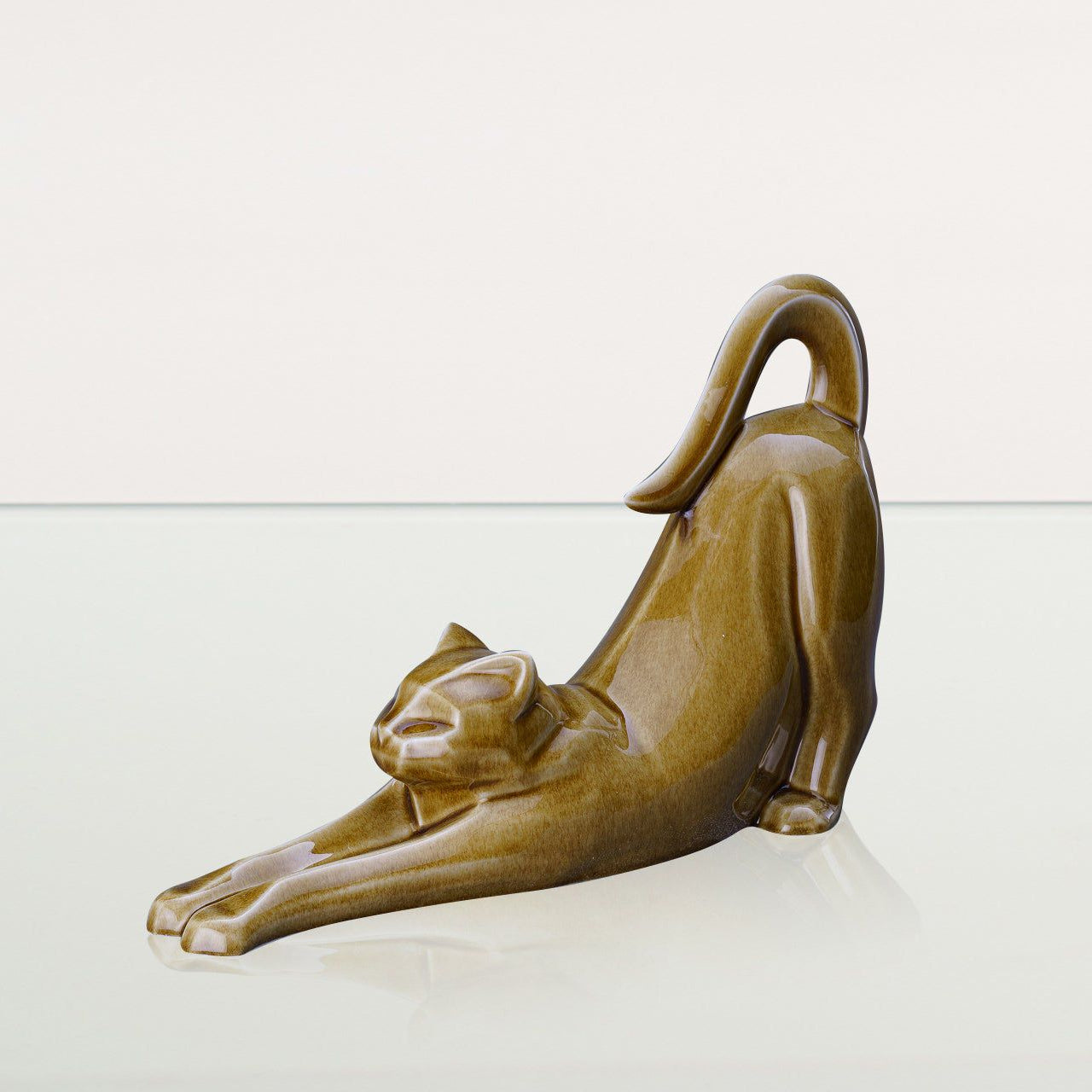 mf611⑤『ユキヒョウ 眠り猫』陶器　/骨董品 古美術 アンティーク 古玩 遺灰用ストレッチングキャット骨壺 | PulvisのGraceコレクション
