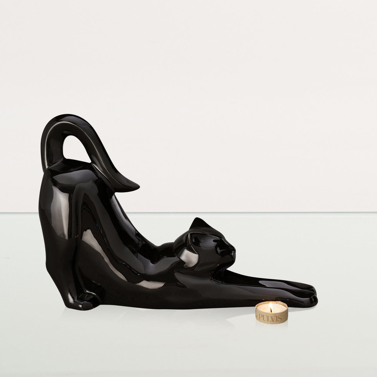 Cat Cremation Urn For Ashes "Grace" - Lamp Black | Ceramic Pet Urn - Pulvis Art Urns