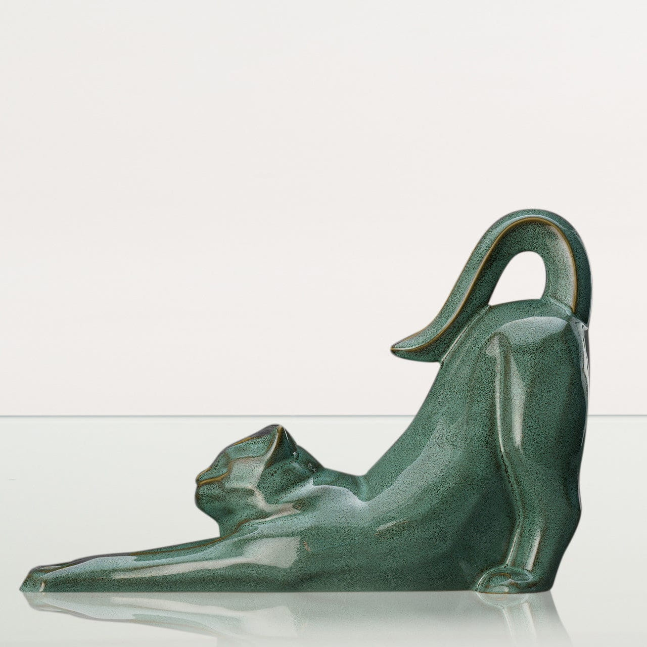 Cat Cremation Urn For Ashes "Grace" - Oily Green Melange | Ceramic Pet Urn - Pulvis Art Urns