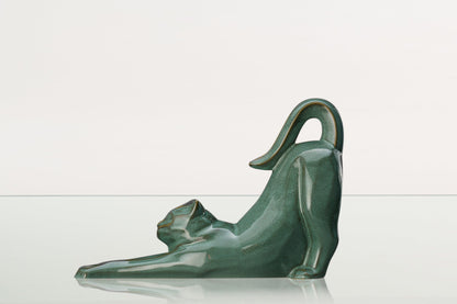 Cat Cremation Urn For Ashes "Grace" - Oily Green Melange | Ceramic Pet Urn - Pulvis Art Urns