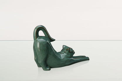 Cat Cremation Urn For Ashes "Grace" - Oily Green Melange | Ceramic Pet Urn - Pulvis Art Urns
