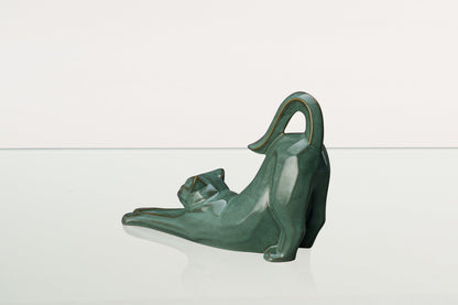 Cat Cremation Urn For Ashes "Grace" - Oily Green Melange | Ceramic Pet Urn - Pulvis Art Urns