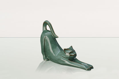 Cat Cremation Urn For Ashes "Grace" - Oily Green Melange | Ceramic Pet Urn - Pulvis Art Urns