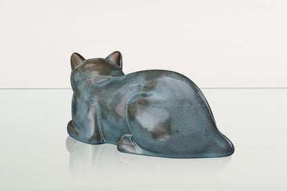 Cat Cremation Urn for Ashes - Green Melange | Ceramic | Handmade Pet Urn - Pulvis Art Urns