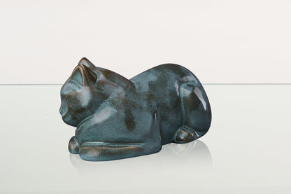 Cat Cremation Urn for Ashes - Green Melange | Ceramic | Handmade Pet Urn - Pulvis Art Urns