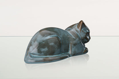 Cat Cremation Urn for Ashes - Green Melange | Ceramic | Handmade Pet Urn - Pulvis Art Urns