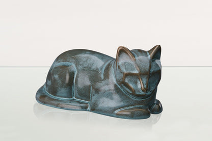 Cat Cremation Urn for Ashes - Green Melange | Ceramic | Handmade Pet Urn - Pulvis Art Urns