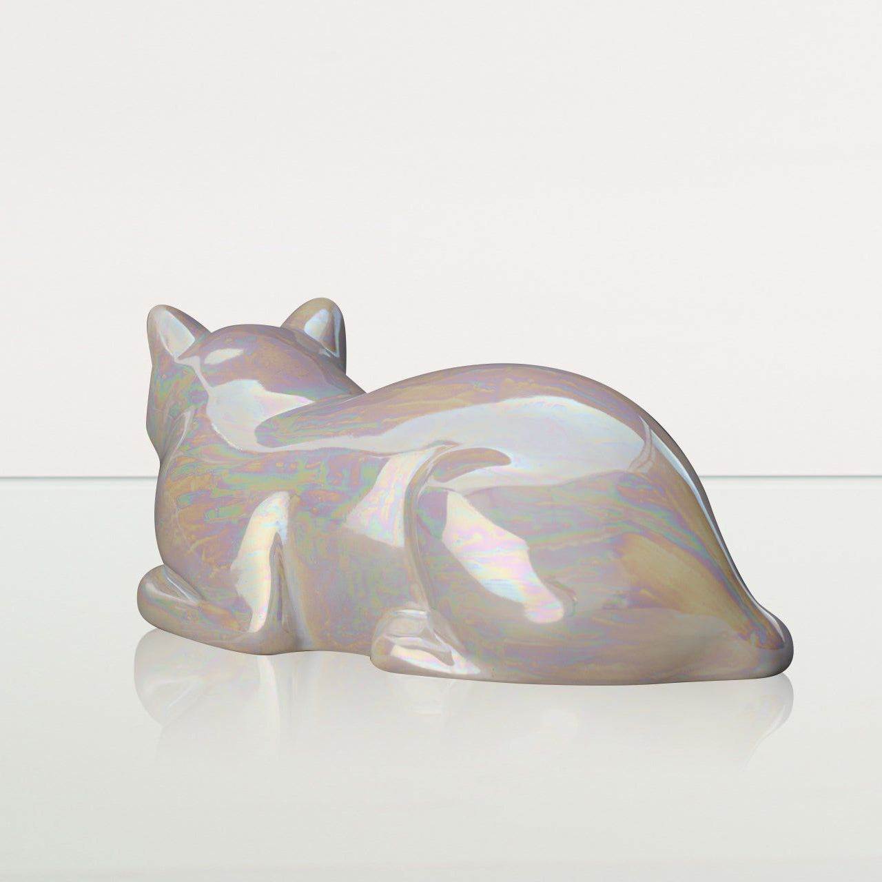 Cat Cremation Urn for Ashes - Pearly White | Ceramic | Handmade Pet Urn - Pulvis Art Urns