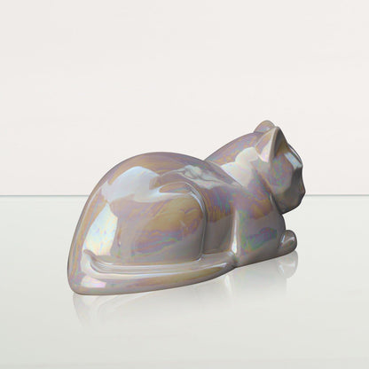 Cat Cremation Urn for Ashes - Pearly White | Ceramic | Handmade Pet Urn - Pulvis Art Urns