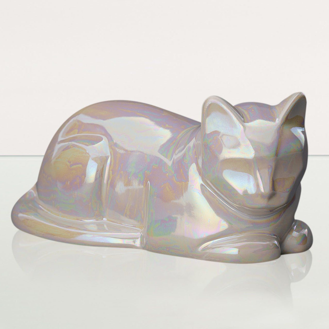 Cat Cremation Urn for Ashes - Pearly White | Ceramic | Handmade Pet Urn - Pulvis Art Urns