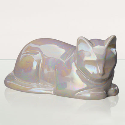 Cat Cremation Urn for Ashes - Pearly White | Ceramic | Handmade Pet Urn - Pulvis Art Urns