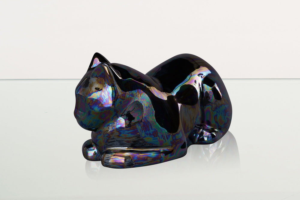 Pulvis Art Urns Pet Urn Cat Cremation Urn for Ashes - Rainbow Black | Ceramic | Handmade Cat Urn