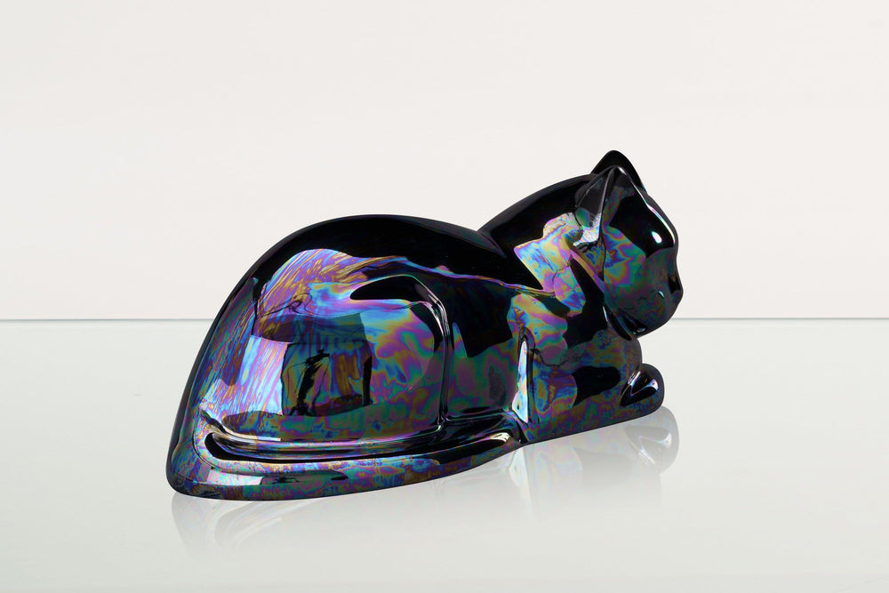 Pulvis Art Urns Pet Urn Cat Cremation Urn for Ashes - Rainbow Black | Ceramic | Handmade Cat Urn