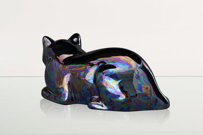 Cat Cremation Urn for Ashes - Rainbow Black | Ceramic | Handmade Cat Urn - Pulvis Art Urns