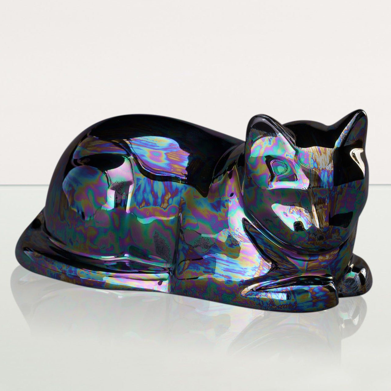 Cat Cremation Urn for Ashes - Rainbow Black | Ceramic | Handmade Cat Urn - Pulvis Art Urns