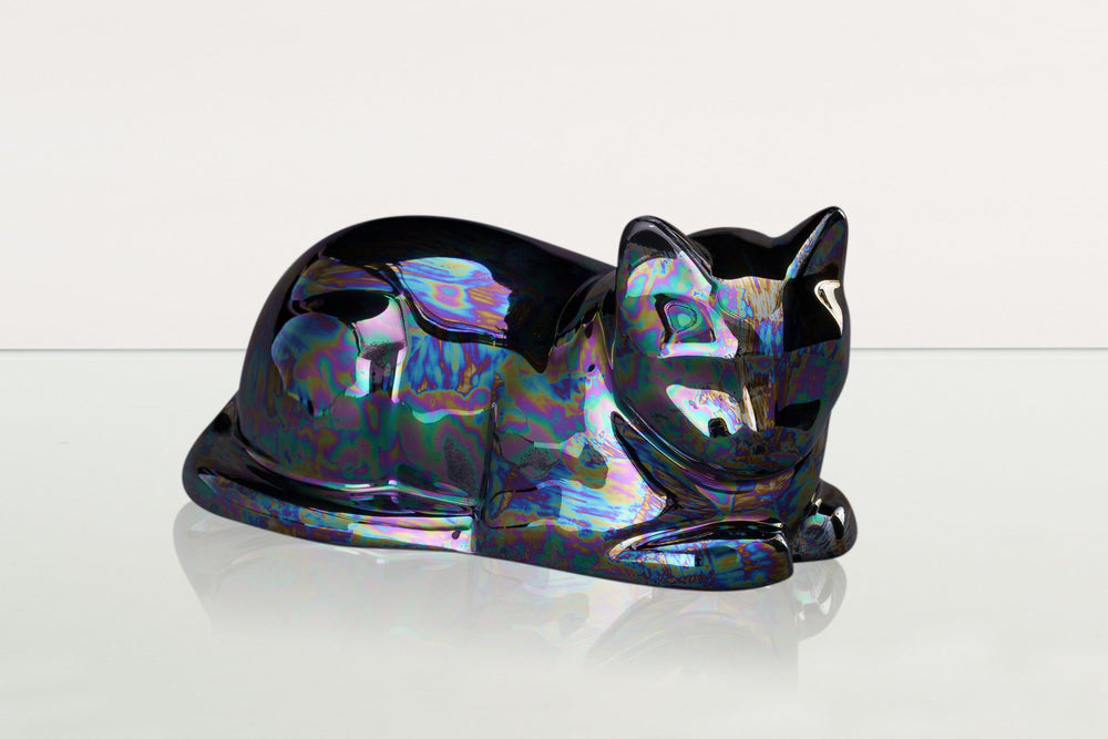 Pulvis Art Urns Pet Urn Cat Cremation Urn for Ashes - Rainbow Black | Ceramic | Handmade Cat Urn
