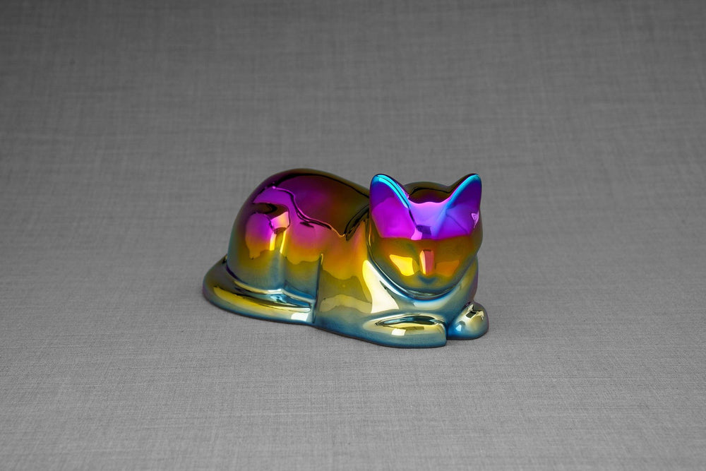 Pulvis Art Urns Pet Urn NO (FREE) / Rainbow Chrome Cat Cremation Urn for Ashes - Titanized | Ceramic | Handmade