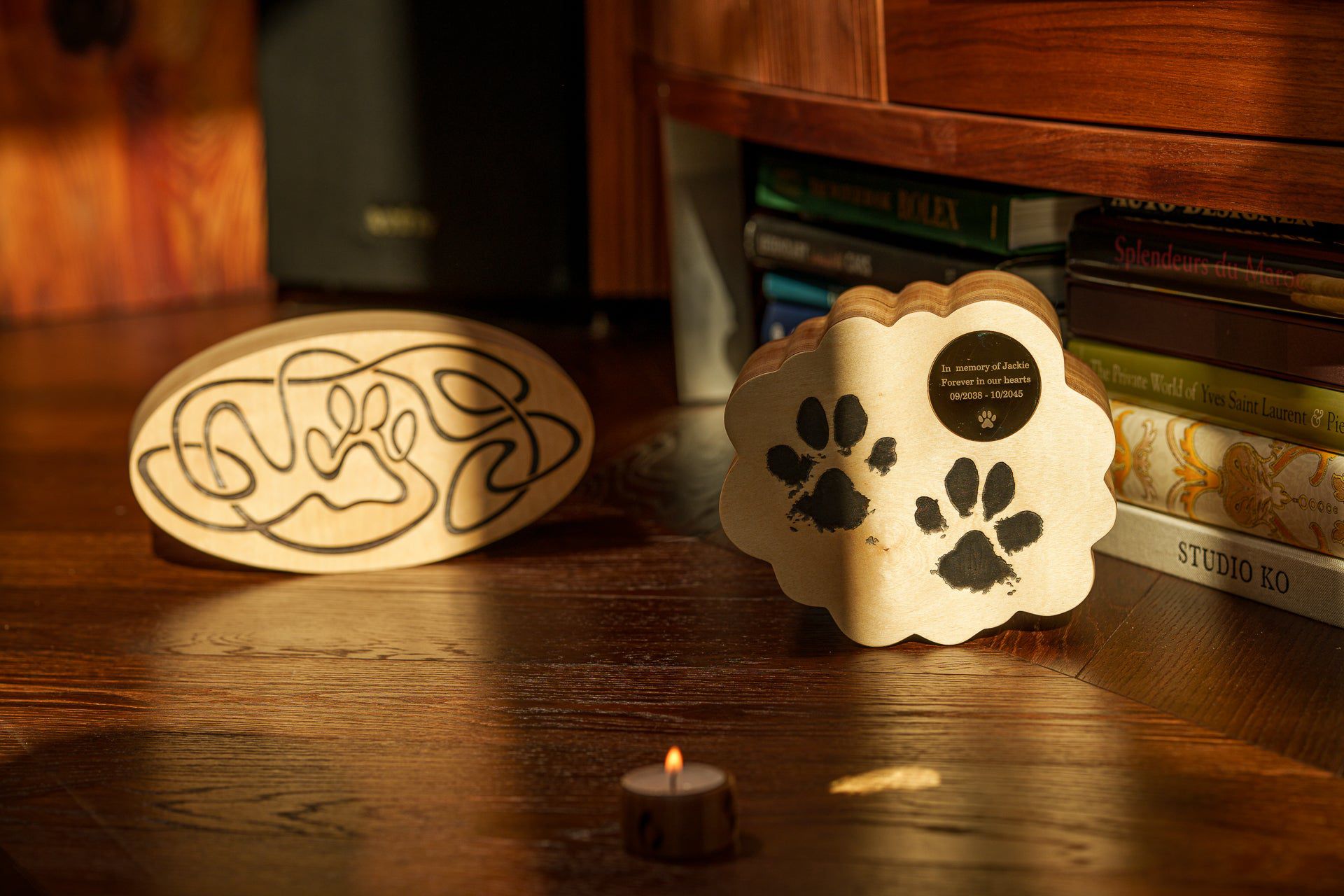 Cosmic Paw Cremation Urn - Plywood | Pet Urn - Pulvis Art Urns