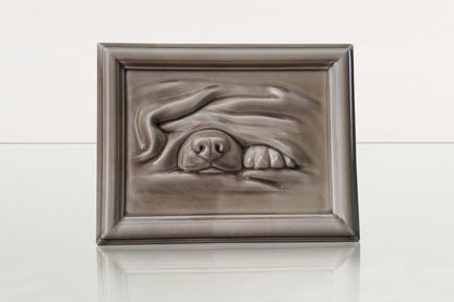 Dog Cremation Urn for Ashes - Beige Grey | Ceramic | Handmade Pet Urn - Pulvis Art Urns