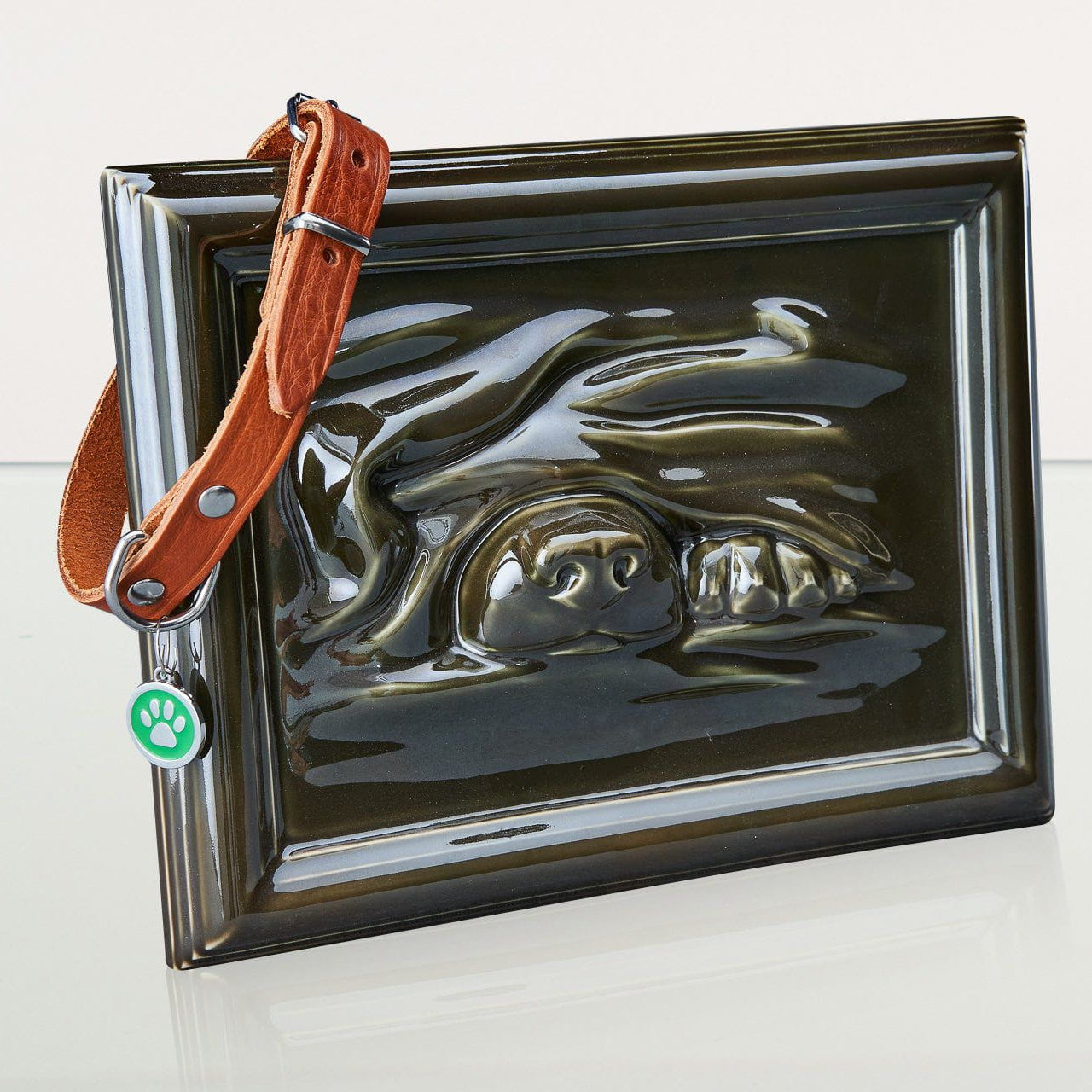 Dog Cremation Urn for Ashes - Oily Green | Ceramic | Handmade Pet Urn - Pulvis Art Urns