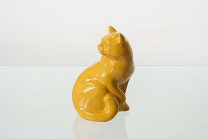 Felix Cat Urn for Ashes - Amber Yellow | Ceramic | Handmade Pet Urn - Pulvis Art Urns