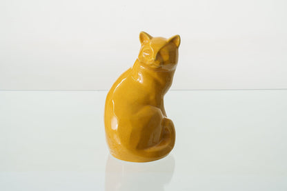 Felix Cat Urn for Ashes - Amber Yellow | Ceramic | Handmade Pet Urn - Pulvis Art Urns