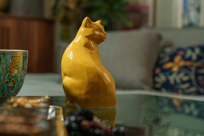 Felix Cat Urn for Ashes - Amber Yellow | Ceramic | Handmade Pet Urn - Pulvis Art Urns