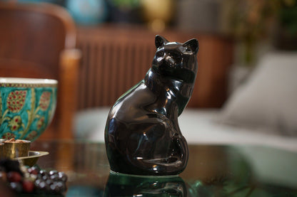 Felix Cat Urn for Ashes - Lamp Black | Ceramic | Handmade Pet Urn - Pulvis Art Urns