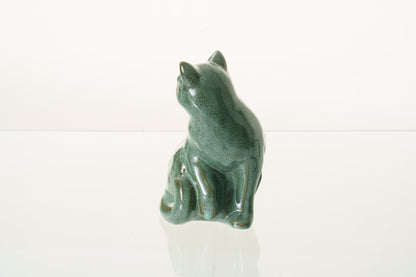 Felix Cat Urn for Ashes - Oily Green Melange | Ceramic | Handmade Pet Urn - Pulvis Art Urns