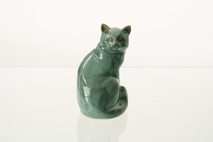 Felix Cat Urn for Ashes - Oily Green Melange | Ceramic | Handmade Pet Urn - Pulvis Art Urns