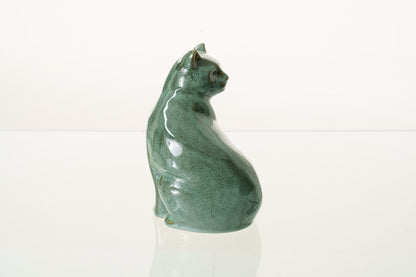 Felix Cat Urn for Ashes - Oily Green Melange | Ceramic | Handmade Pet Urn - Pulvis Art Urns