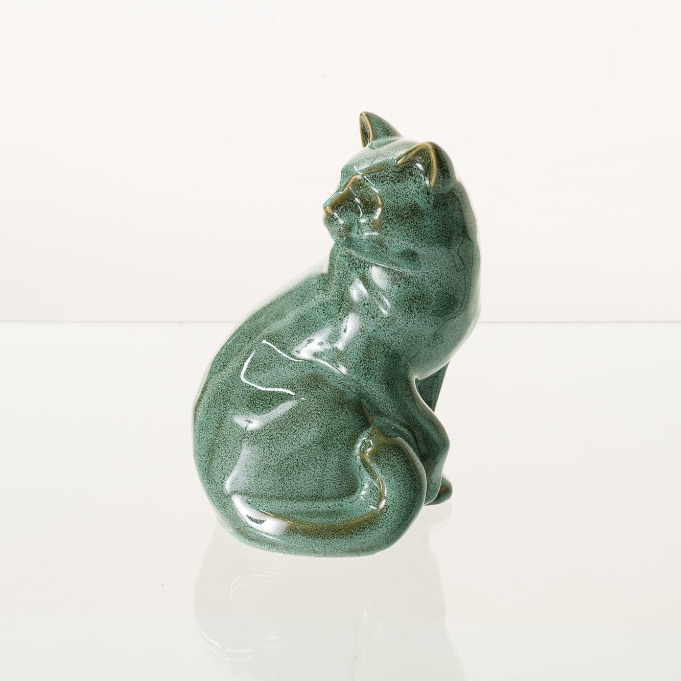 Felix Cat Urn for Ashes - Oily Green Melange | Ceramic | Handmade Pet Urn - Pulvis Art Urns